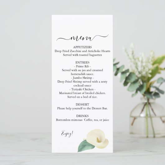 Calla Lily Green Menu Mariage (Debout devant)