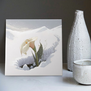 Calla Lily in de bergen die door sneeuw breken Tegeltje