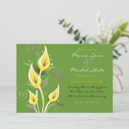 Calla Lily Invitation Faire-part de mariage vert (Debout devant)