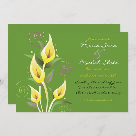 Calla Lily Invitation Faire-part de mariage vert (Devant / Derrière)
