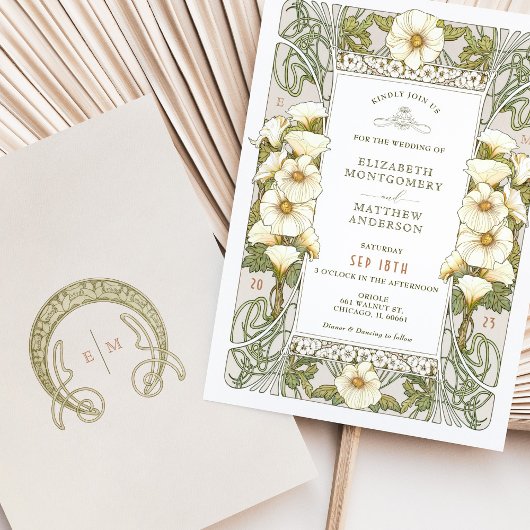 Calla Lily Mariage Invitations Art Nouveau Mucha