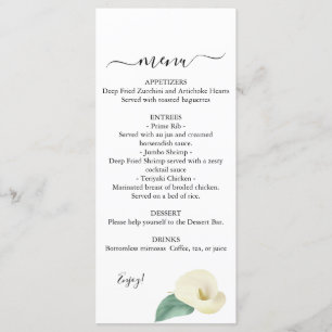 Calla Lily Mariage Menu