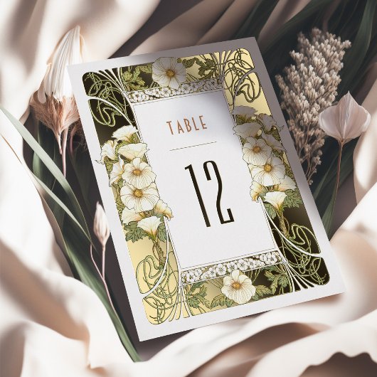 Calla Lily Numéros de table Art Nouveau Mucha
