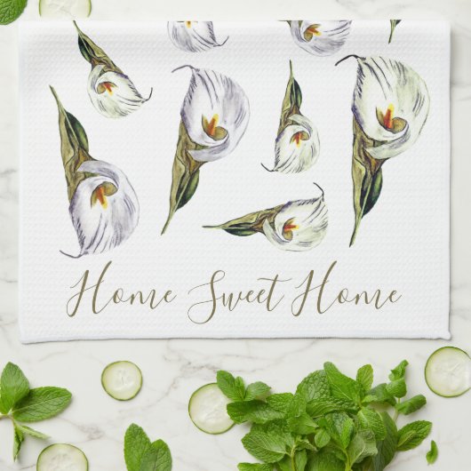 Calla Lily Pattern Home Sweet Home Custom Theedoek (Gevouwen)