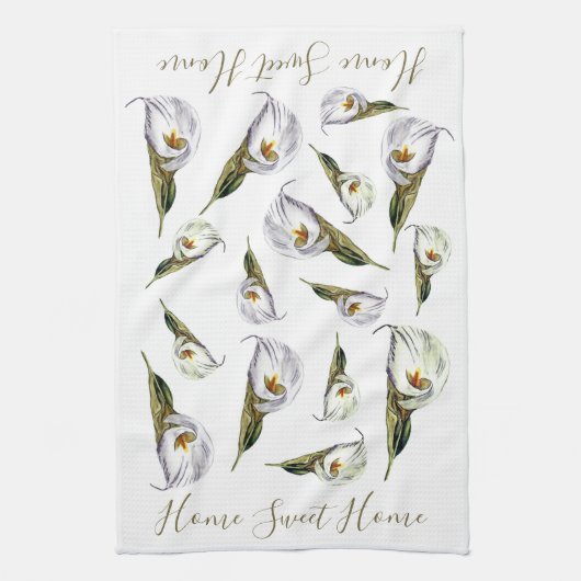 Calla Lily Pattern Home Sweet Home Custom Theedoek (Verticaal)