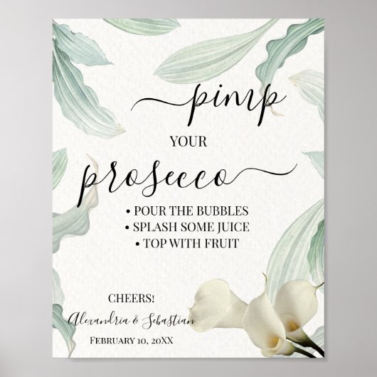 Calla Lily Pimp je Prosecco Bruidssalon Bord Poster (Voorkant)