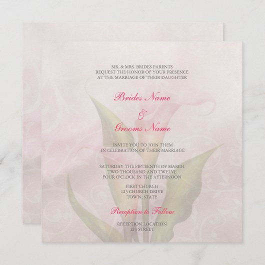 Calla Lily Rose 2 Faire-part de mariage (Devant / Derrière)