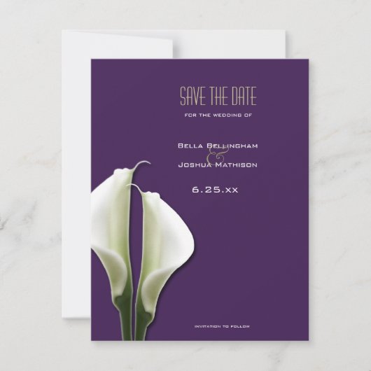 Calla Lily Sauvez la date sur Faire-part violet (Devant)