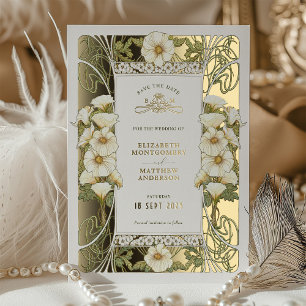 Calla Lily Save the Dates Art Nouveau Mucha Folie Uitnodiging