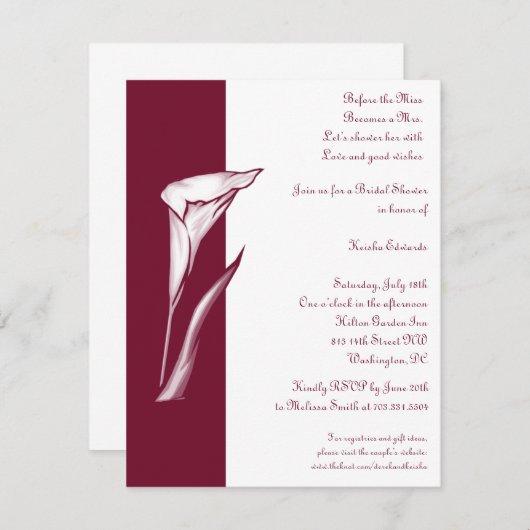 Calla Lily Uitnodiging (Voorkant / Achterkant)