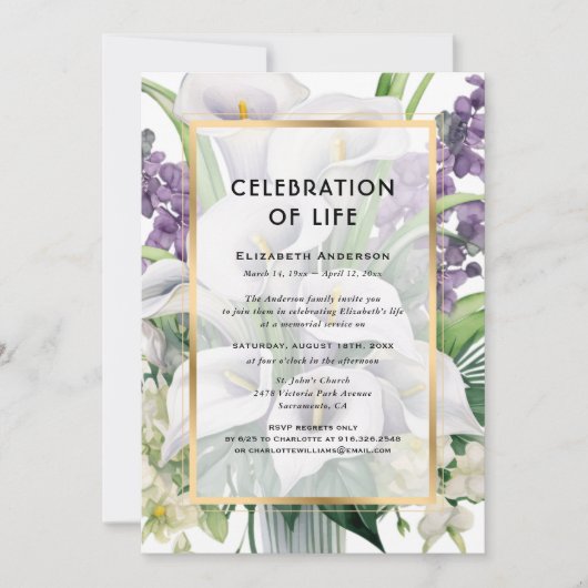 Calla Lily viering van het leven Kaart (Voorkant)