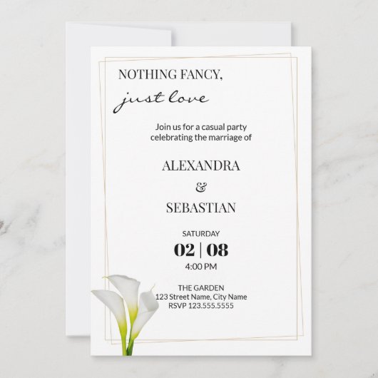 Calla Lily Wedding Reception Uitnodiging (Voorkant)