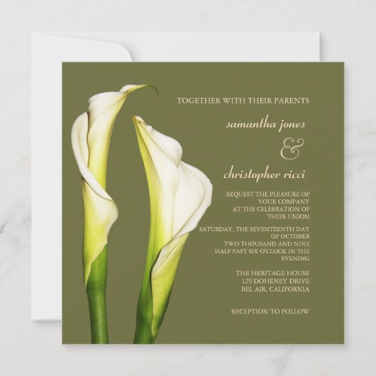 Calla Lys, invitations de mariage (Dos)