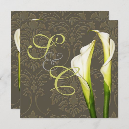 Calla lys sur damas, invitation de mariage (Devant / Derrière)