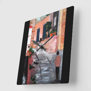 Calle Del San Miguel Schilderij van Alfred Fox Vierkante Klok
