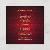Calligraded Script Name Red Damask Sjabloon Chic Vierkante Visitekaartje (Achterkant)