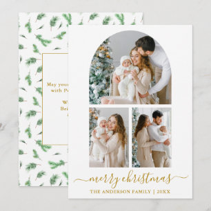 Calligrafie 3 Fotoboog Waterverf Pines Gold Feestdagenkaart