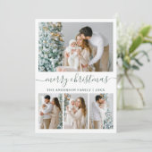 Calligrafie 4 Foto Sage Green Merry kerst Feestdagenkaart (Staand voorkant)
