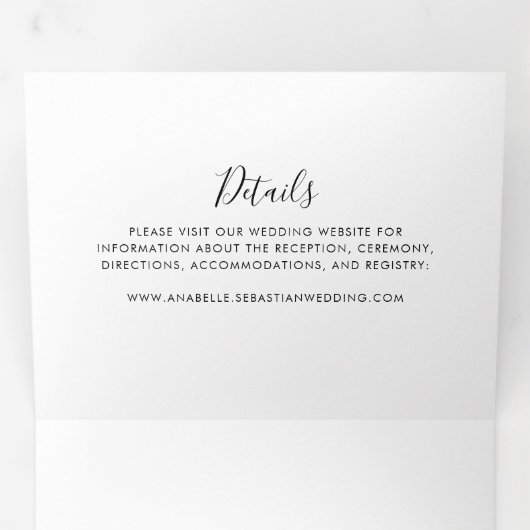 Calligrafie Black and White Trifold Wedding Drieluik Uitnodiging (Binnenzijde eerst)