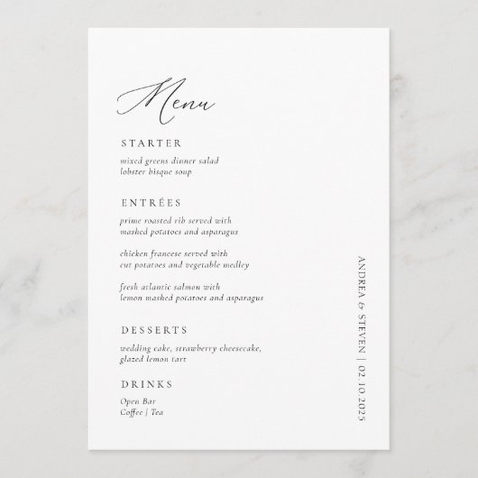 Calligrafie Black and White Wedding Menu (Voorkant)