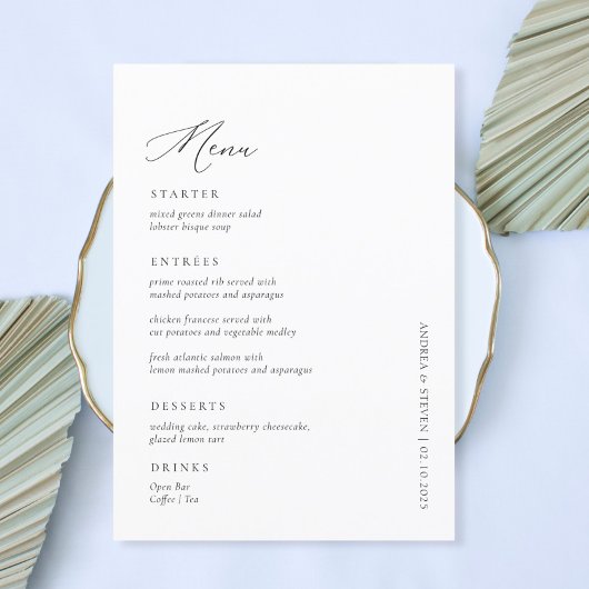 Calligrafie Black and White Wedding Menu