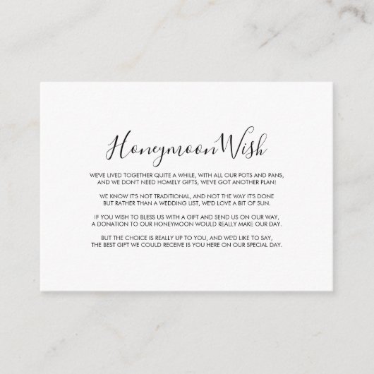 Calligrafie Black White Honeymoon Wish Informatiekaartje (Voorkant)