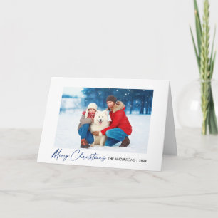 Calligrafie Blue Ink Script kerstfold foto Feestdagen Kaart