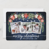 Calligrafie Blue Wood 3 Foto Waterverf Floral Feestdagenkaart (Voorkant)