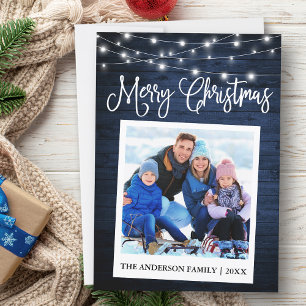 Calligrafie Blue Wood Lichten Instant Camera Foto Feestdagenkaart