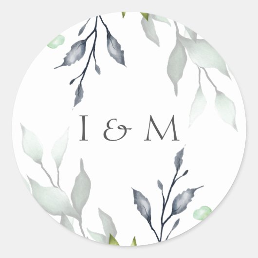 Calligrafie Botanische bruiloft Ronde Sticker (Voorkant)