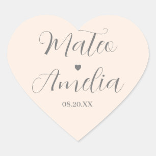 Calligrafie bruid en bruidegom namen op hart sticker
