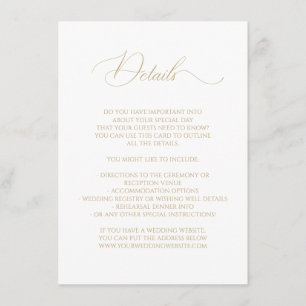 Calligrafie bruiloft feiale details Faux Gold Informatiekaartje