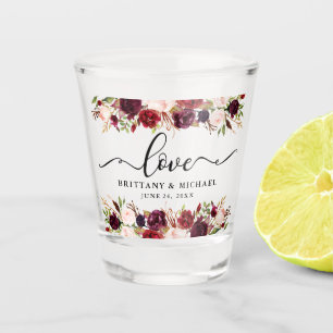 Calligrafie Burgundy Floral Love Wedding Shot Glas