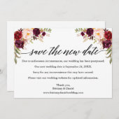 Calligrafie Burgundy Floral redt de nieuwe datum K Save The Date (Voorkant / Achterkant)