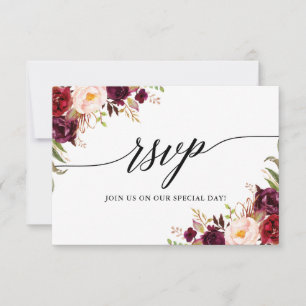Calligrafie Burgundy Floral Wedding RSVP-maaltijdk RSVP Kaartje