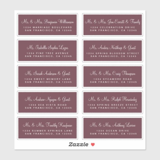 Calligrafie Burgundy Wedding Guest Adresetiketten Sticker (Vel)