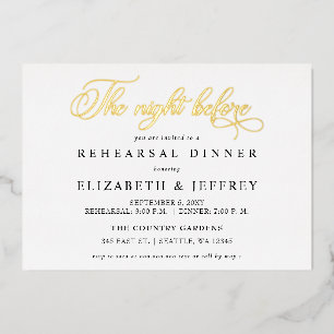Calligrafie de nacht voor het repetitief diner folie uitnodiging