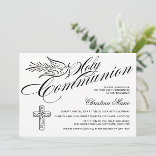 Calligrafie Dove en Cross First Heilige Communie Kaart