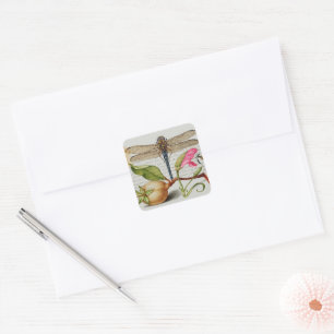 Calligrafie (Dragonfly, anjers en peren) Vierkante Sticker