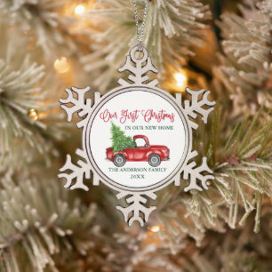 Calligrafie Eerste Kerstkerst Nieuwe Red Home Truc Tin Sneeuwvlok Ornament