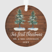 Calligrafie Eerste Kerstmis Rustisch Hout Twee Pij Ornament (achterkant)