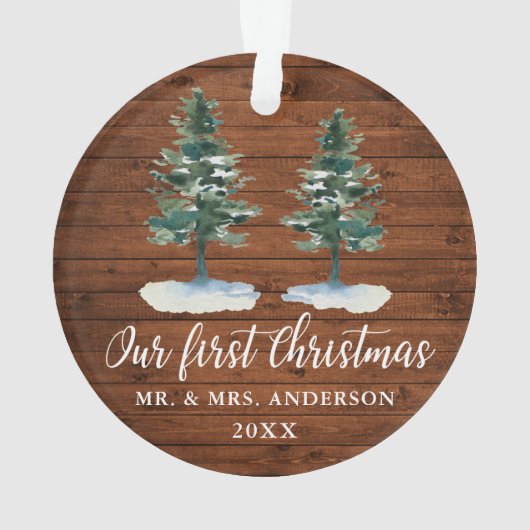 Calligrafie Eerste Kerstmis Rustisch Hout Twee Pij Ornament (achterkant)