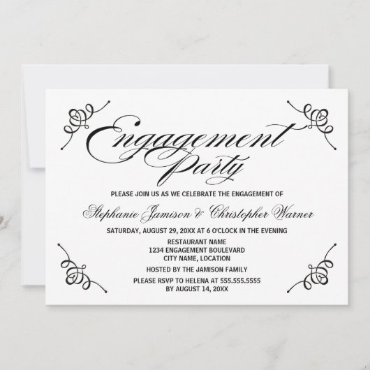 Calligrafie Elegance Engagement Party Kaart (Voorkant)
