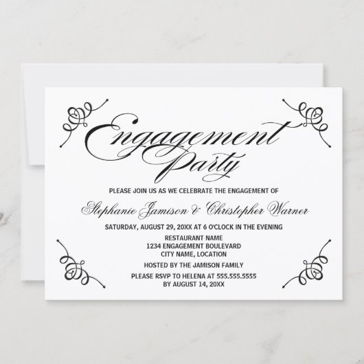 Calligrafie Elegance Engagement Party Kaart (Voorkant)