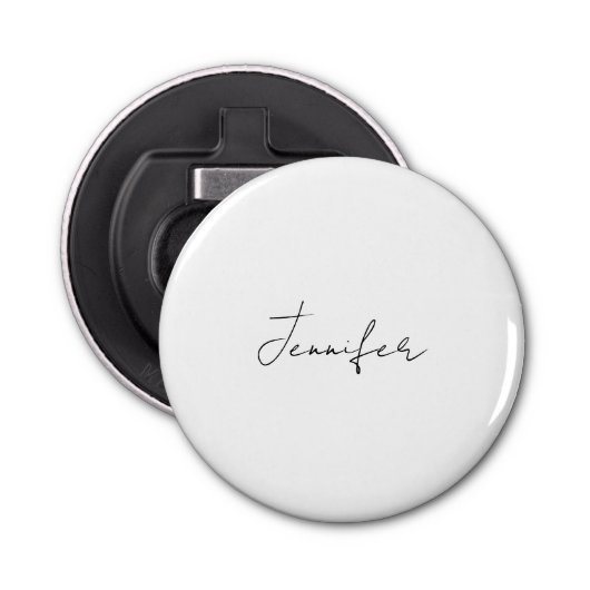Calligrafie Elegant Black White Plain Simple Name Button Flesopener (Voorkant)