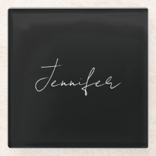 Calligrafie Elegant Black White Plain Simple Name Glazen Onderzetter