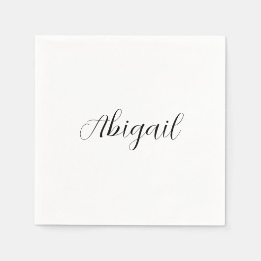 Calligrafie Elegant Black White Plain Simple Name Servet (Voorkant)