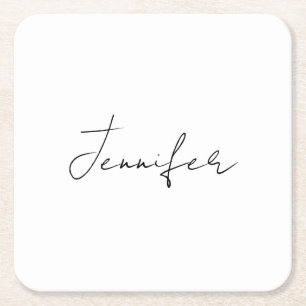 Calligrafie Elegant Black White Plain Simple Name Vierkante Kartonnen Onderzetter