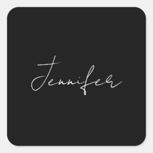 Calligrafie Elegant Black White Plain Simple Name Vierkante Sticker