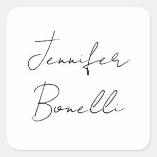 Calligrafie Elegant Black White Plain Simple Name Vierkante Sticker